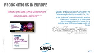 Copyright©2020,JKTechnosoft.
Projects have been nominated in two different categories from
thousands of companies across UK, Europe and ROW
Nominated for the Digital Technical Excellence Award Selected for best practices in Automation by the
Parliamentary Review Committee 2017 & 2018
An elite 15 companies chosen for innovation and leadership
in the tech sector mentioned in the UK Government’s
Autumn review signed by the Prime Minister. This is
distributed across 3500 business heads across UK and
Europe
RECOGNITIONS IN EUROPE
 