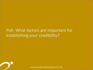22
22
22
Poll: What factors are important for
establishing your credibility?
 