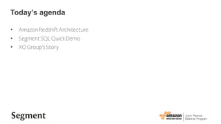 Todays agenda
?? AmazonRedshiftArchitecture
?? SegmentSQLQuickDemo
?? XOGroupsStory
 