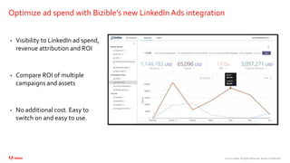 ©2020 Adobe. All Rights Reserved. Adobe Confidential.
Optimize ad spend with Bizible’s new LinkedIn Ads integration
• Visibility to LinkedIn ad spend,
revenue attribution and ROI
• Compare ROI of multiple
campaigns and assets
• No additional cost. Easy to
switch on and easy to use.
 