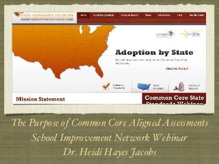 1!
The Purpose of Common Core Aligned Assessments!
School Improvement Network Webinar !
Dr. Heidi Hayes Jacobs!
 