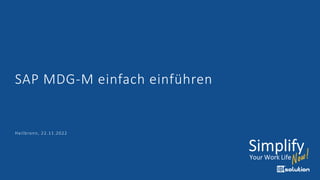 SAP MDG-M einfach einführen
Heilbronn, 22.11.2022
 
