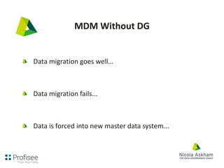MDM Without DG
Data migration goes well…
Data migration fails...
Data is forced into new master data system...
 