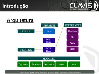 Introdução
 Copyright © 2009 Clavis Segurança da Informação. Todos os direitos reservados.




  Arquitetura




                    Copyright © 2011 Clavis Segurança da Informação. Todos os direitos reservados.
 