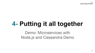 4- Putting it all together
Demo: Microservices with
Node.js and Cassandra Demo
28
 