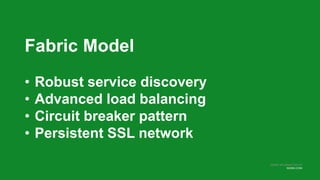 MORE INFORMATION AT
NGINX.COM
Fabric Model
• Robust service discovery
• Advanced load balancing
• Circuit breaker pattern
• Persistent SSL network
 