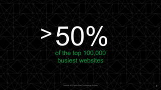 8
50%of the top 100,000
busiest websites
Source: W3Techs Web Technology Survey
>
 