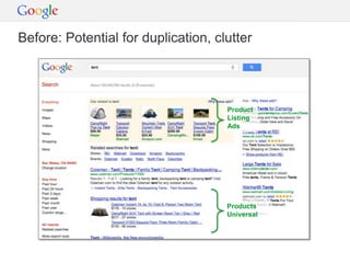 Before: Potential for duplication, clutter




                                     Product
                                     Listing
                                     Ads




                                     Products
                                     Universal
 