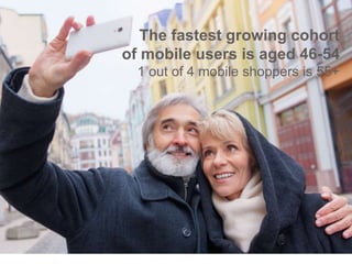9
The fastest growing cohort
of mobile users is aged 46-54
1 out of 4 mobile shoppers is 55+
 