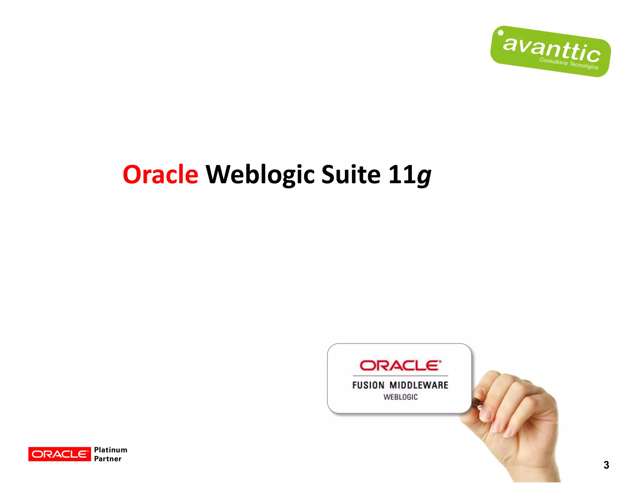 Oracle Weblogic Suite 11g




                            3
 