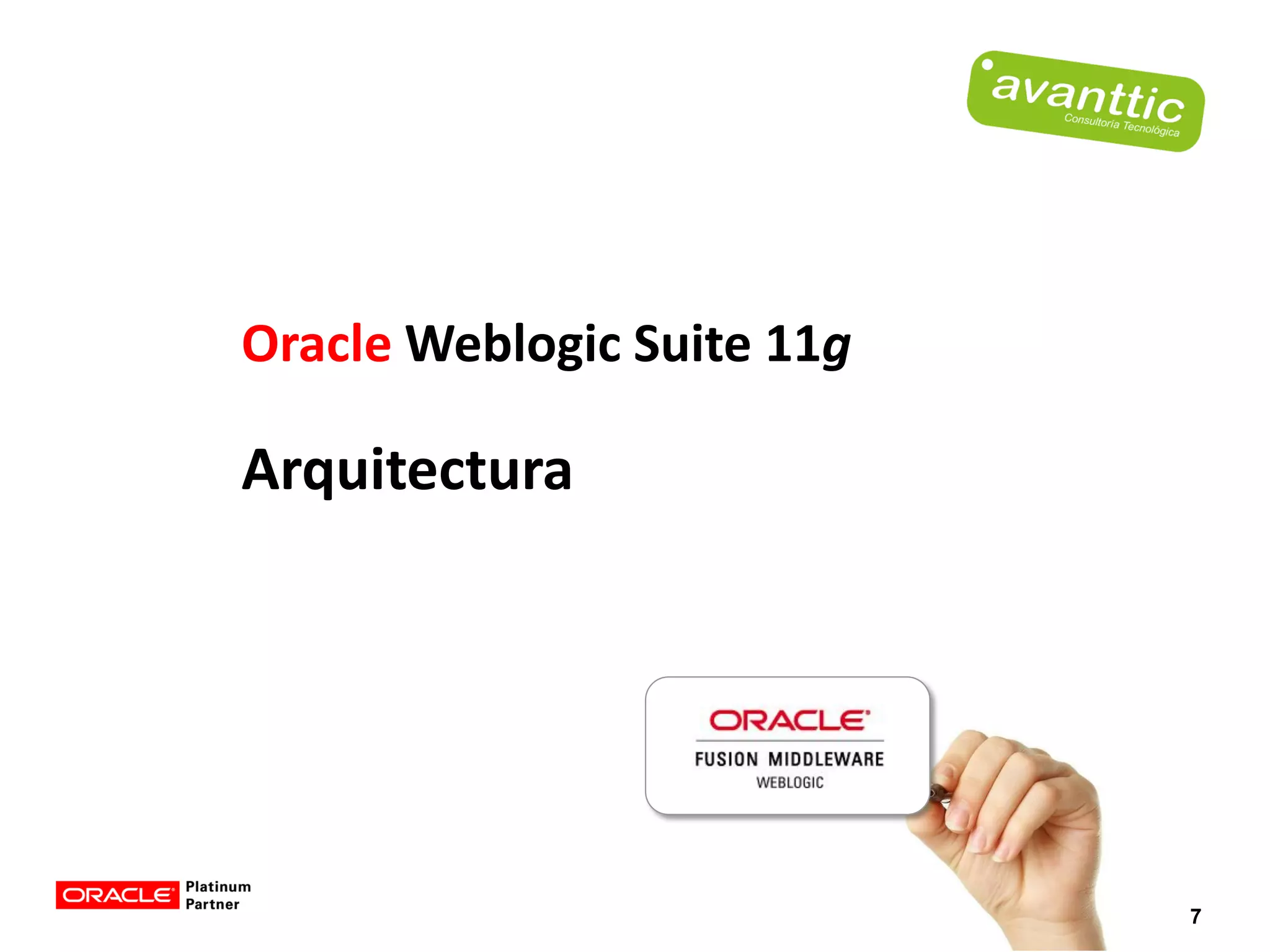 Oracle Weblogic Suite 11g

Arquitectura




                            7
 