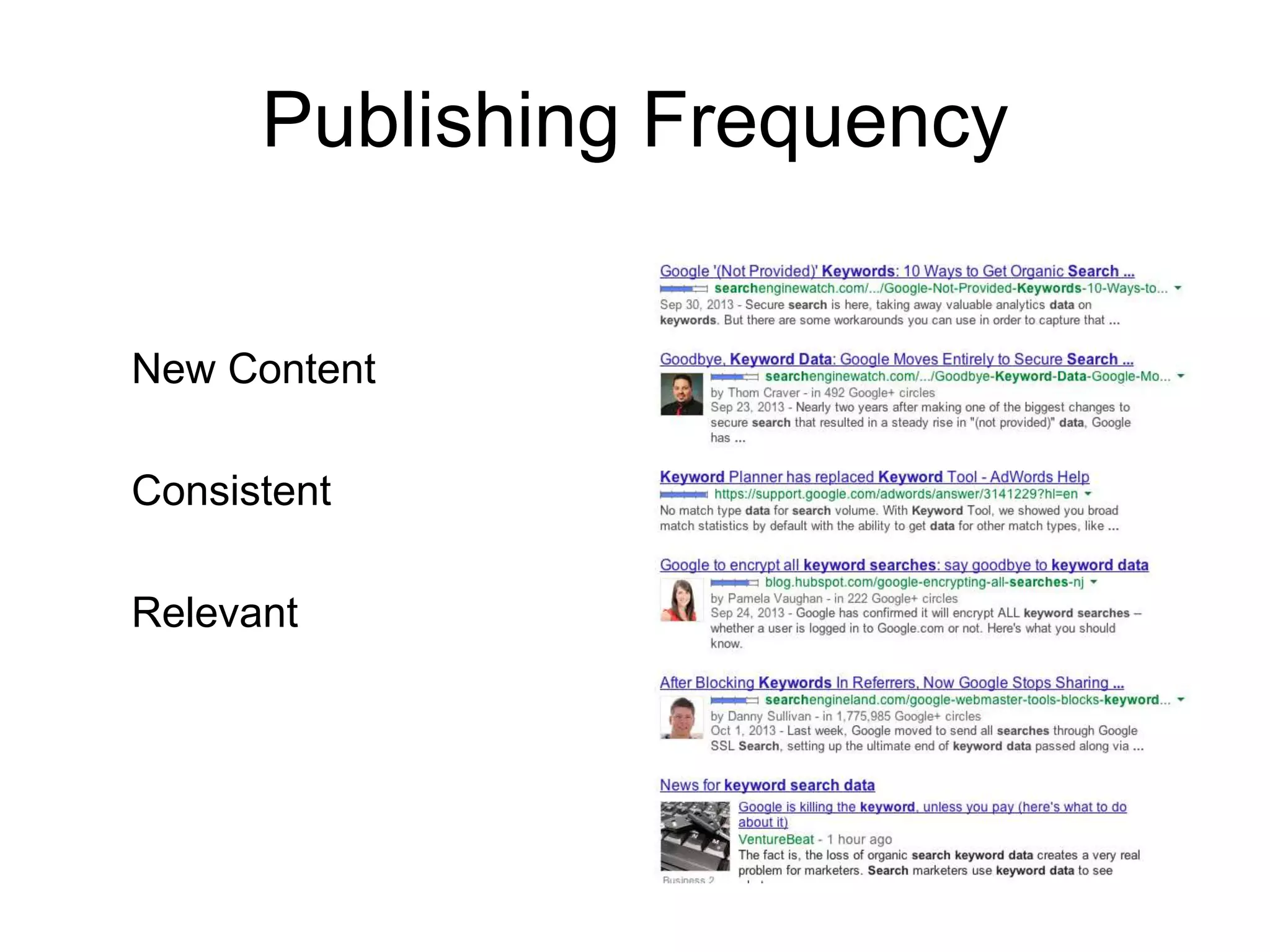Publishing Frequency
New Content
Consistent
Relevant

 