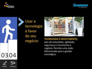REGISTRO TECNOLOGIA 
Usar a 
tecnologia 
à favor 
do seu 
negócio TECNOLOGIA É INVESTIMENTO, 
pois dá velocidade, agilidade, 
segurança e incrementa o 
negócio. Permite uma visão 
diferenciada para a gestão 
estratégica. 
 