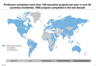 4Parthenon
Parthenon completes more than 150 education projects per year in over 80
countries worldwide; 1000 projects com...