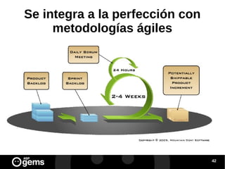 Se integra a la perfección con
metodologías ágiles

42

 