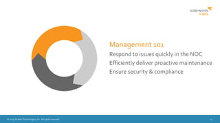 © 2015 N-able Technologies, Inc. All rights reserved. 15
Management 101
Respond to issues quickly in the NOC
Efficiently deliver proactive maintenance
Ensure security & compliance
 