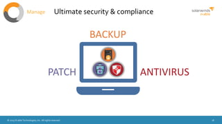 © 2015 N-able Technologies, Inc. All rights reserved. 18
Ultimate security & complianceManage
BACKUP
PATCH ANTIVIRUS
 