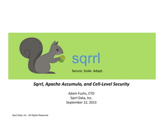 sqrrl
Secure.'Scale.'Adapt.'
Sqrrl Data, Inc. All Rights Reserved
Sqrrl,&Apache&Accumulo,&and&Cell3Level&Security&
Adam'Fuchs,'CTO'
Sqrrl'Data,'Inc.'
September'12,'2013'
 