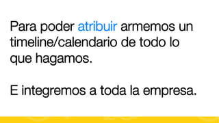 Para poder atribuir armemos un
timeline/calendario de todo lo
que hagamos.
E integremos a toda la empresa.
#FormaciónEBusiness

 