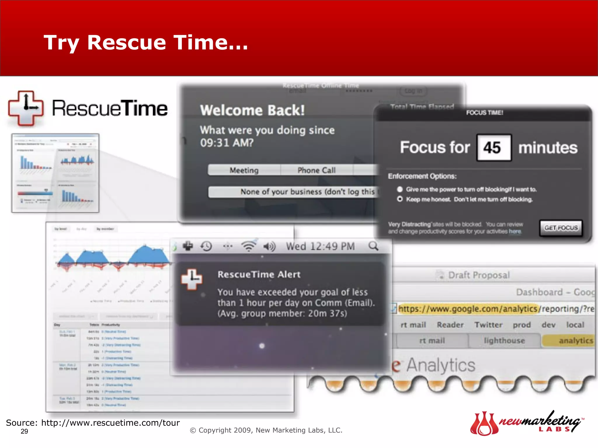 Try Rescue Time… © Copyright 2009, New Marketing Labs, LLC. Source: http://www.rescuetime.com/tour 