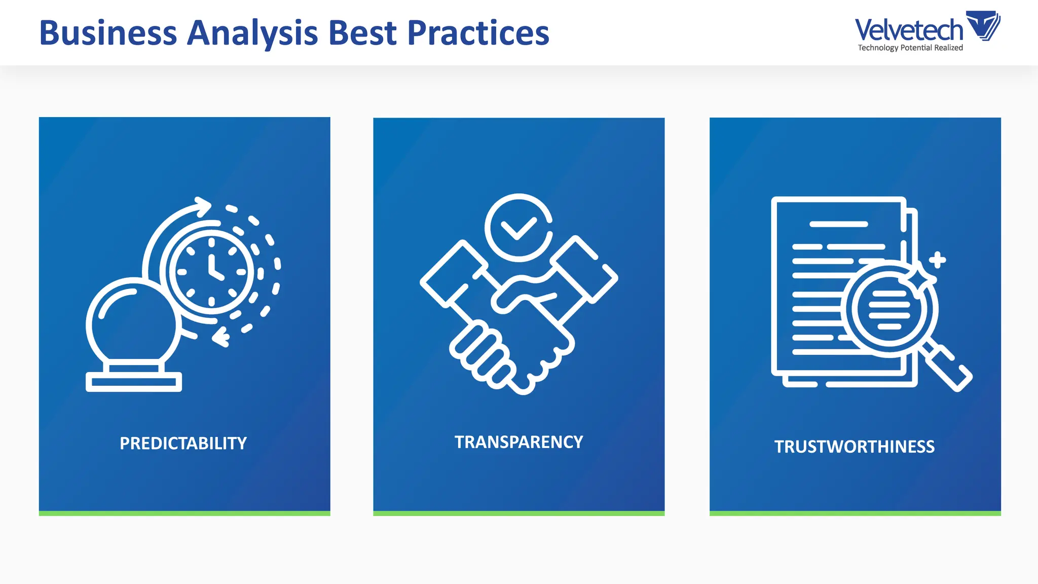 PREDICTABILITY TRANSPARENCY TRUSTWORTHINESS
Business Analysis Best Practices
 