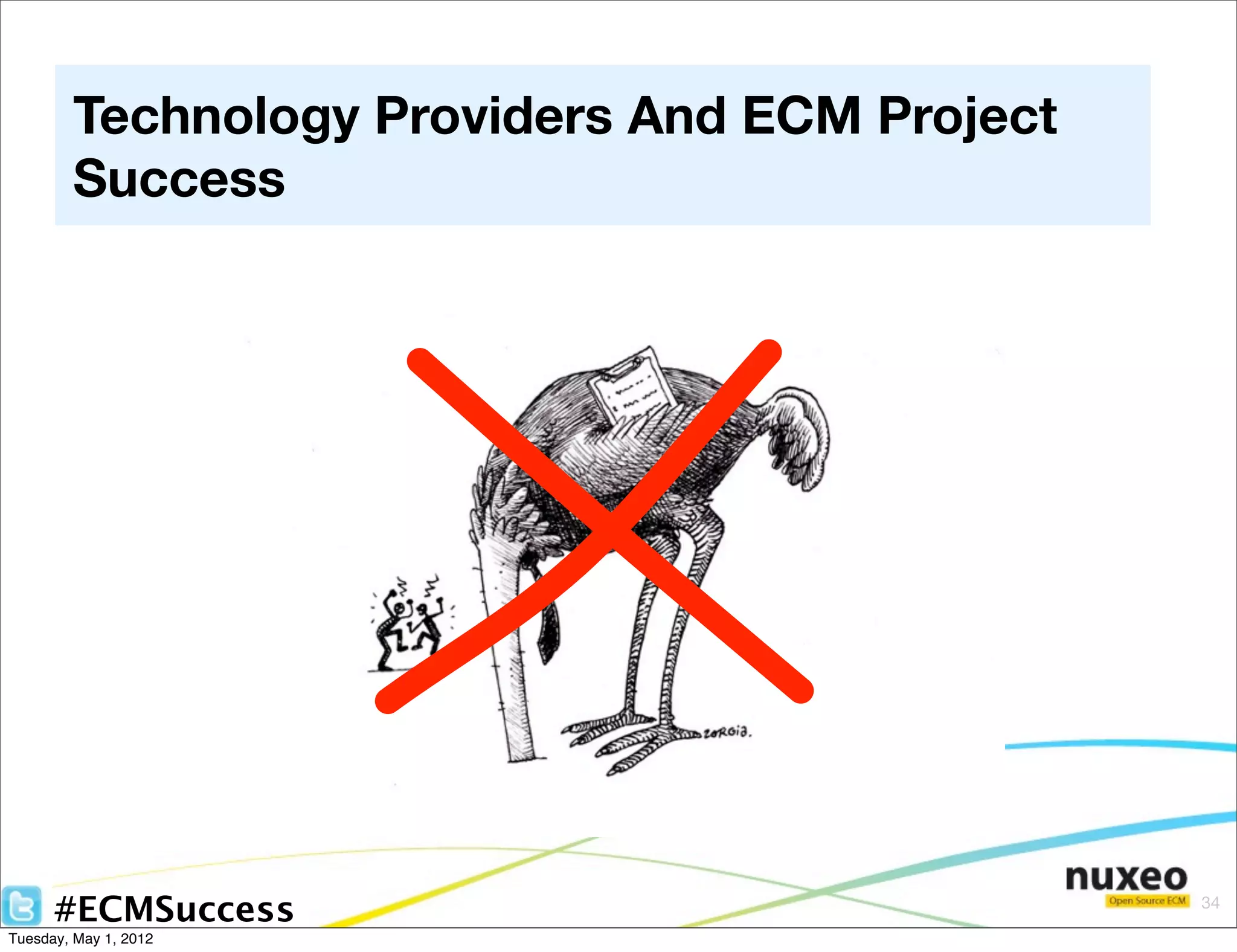 Technology Providers And ECM Project
        Success




      #ECMSuccess                              34

Tuesday, May 1, 2012
 