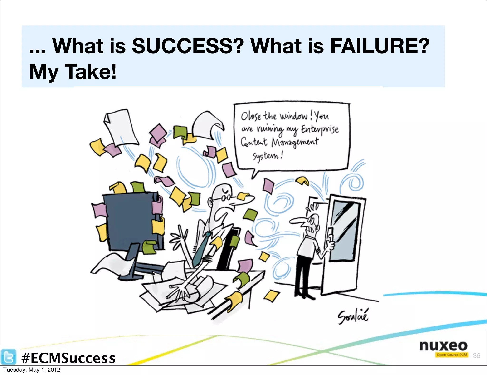... What is SUCCESS? What is FAILURE?
        My Take!




      #ECMSuccess                               36

Tuesday, May 1, 2012
 