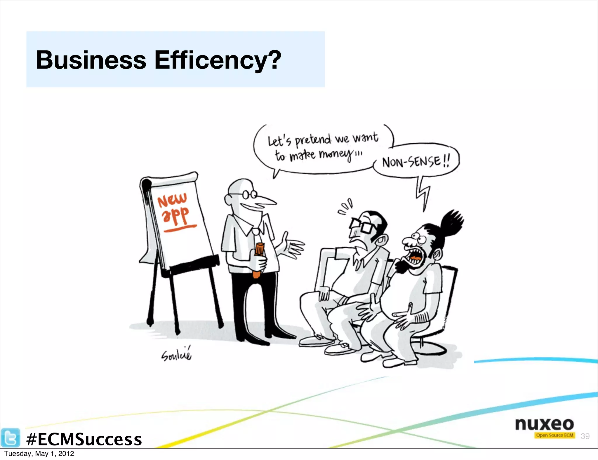 Business Efﬁcency?




      #ECMSuccess            39

Tuesday, May 1, 2012
 