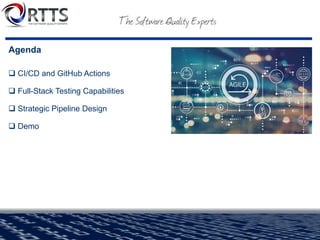Agenda
❑ CI/CD and GitHub Actions
❑ Full-Stack Testing Capabilities
❑ Strategic Pipeline Design
❑ Demo
 