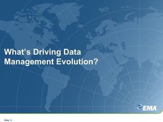 What’s Driving Data
Management Evolution?
Slide 5
 
