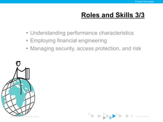 Emerging Technologies




                                                    Roles and Skills 3/3

                           •  Understanding performance characteristics
                           •  Employing financial engineering
                           •  Managing security, access protection, and risk




Copyright © 2012 ITpreneurs. All rights reserved.                         www.ITpreneurs.com
 