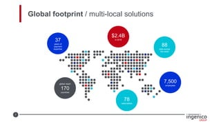 7
Global footprint / multi-local solutions
$2.4B
in 2016
88
sites across
the world
37
years of
payment
expertise
global reach
170
countries
78
nationalities
7,500
employees
 
