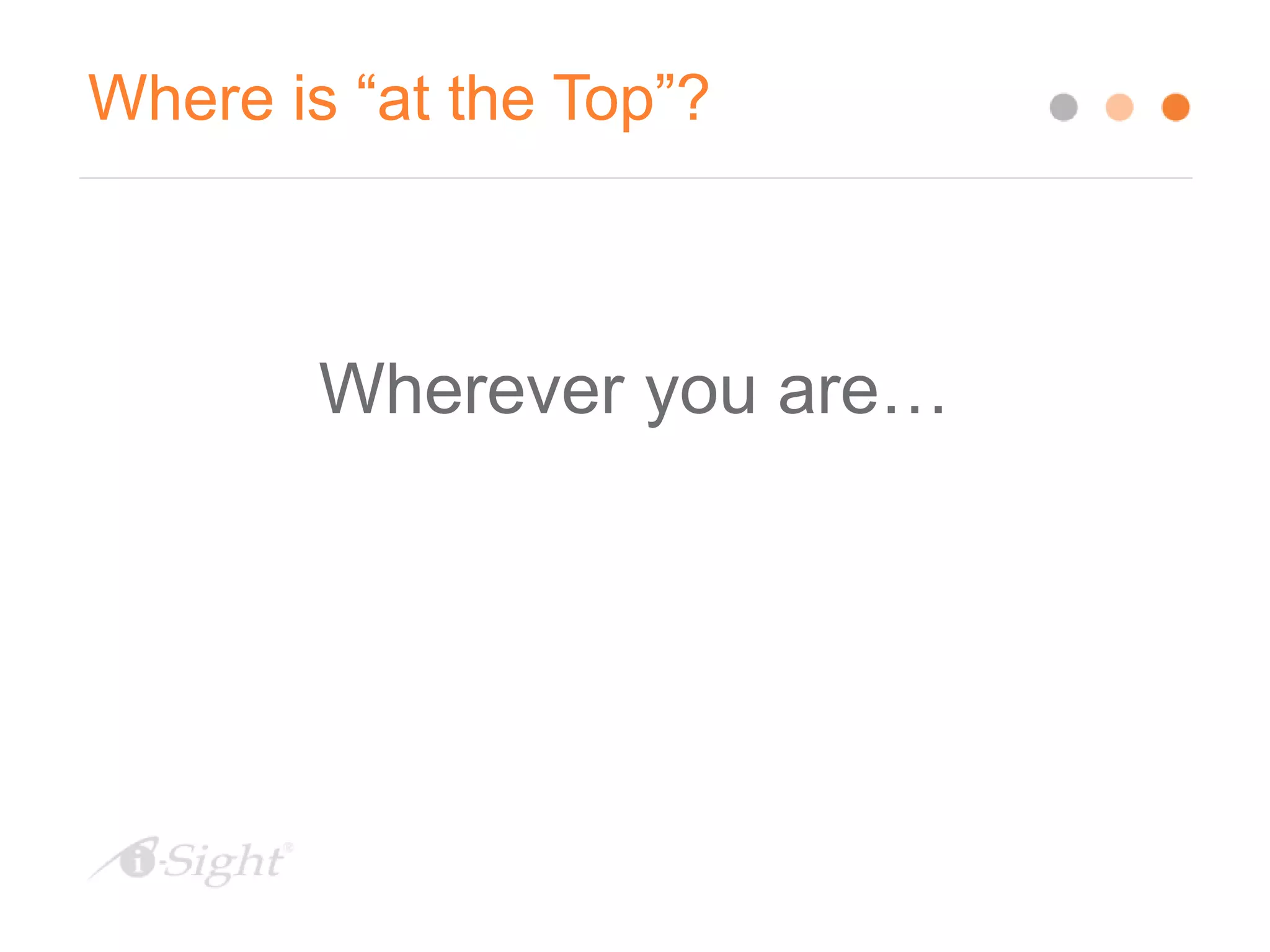 Where is “at the Top”?
Wherever you are…
 