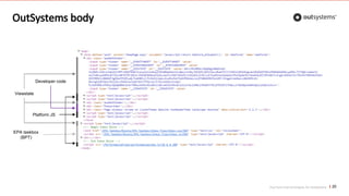 Top front-end techniques for OutSystems
OutSystems body
20
Viewstate
EPA taskbox
(BPT)
Platform JS
Developer code
 