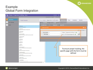 @demandgen Copyright © 2015 | DemandGen® International, Inc.
Example
Global Form Integration
To ensure proper tracking, the
specific page with the form must be
defined
 