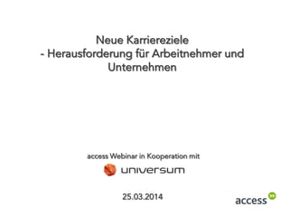 Neue Karriereziele
- Herausforderung für Arbeitnehmer und
Unternehmen
25.03.2014
access Webinar in Kooperation mit
 