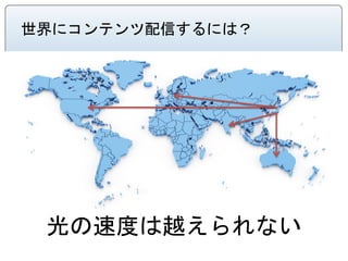 世界にコンテンツ配信するには？




 光の速度は越えられない
 