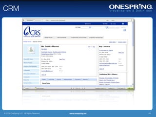 CRM




© 2009 OneSpring LLC. All Rights Reserved.   www.onespring.net   24
 