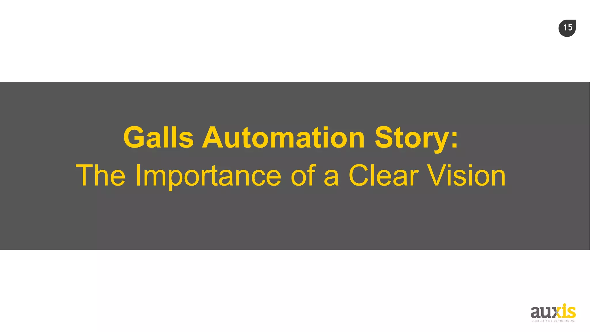 15
Galls Automation Story:
The Importance of a Clear Vision
 