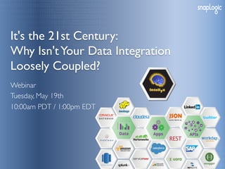 It's the 21st Century: 
Why Isn'tYour Data Integration
Loosely Coupled?
Webinar
Tuesday, May 19th
10:00am PDT / 1:00pm EDT
 