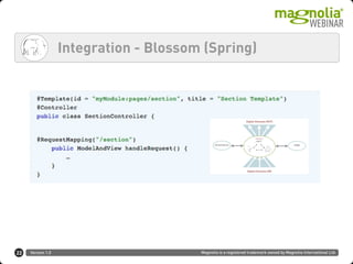 Version 1.0 Magnolia is a registered trademark owned by Magnolia International Ltd.
Integration - Blossom (Spring)
22
 