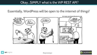 Okay...SIMPLY what is the WP REST API?
Essentially, WordPress will be open to the internet of things!
#wprestapi
 