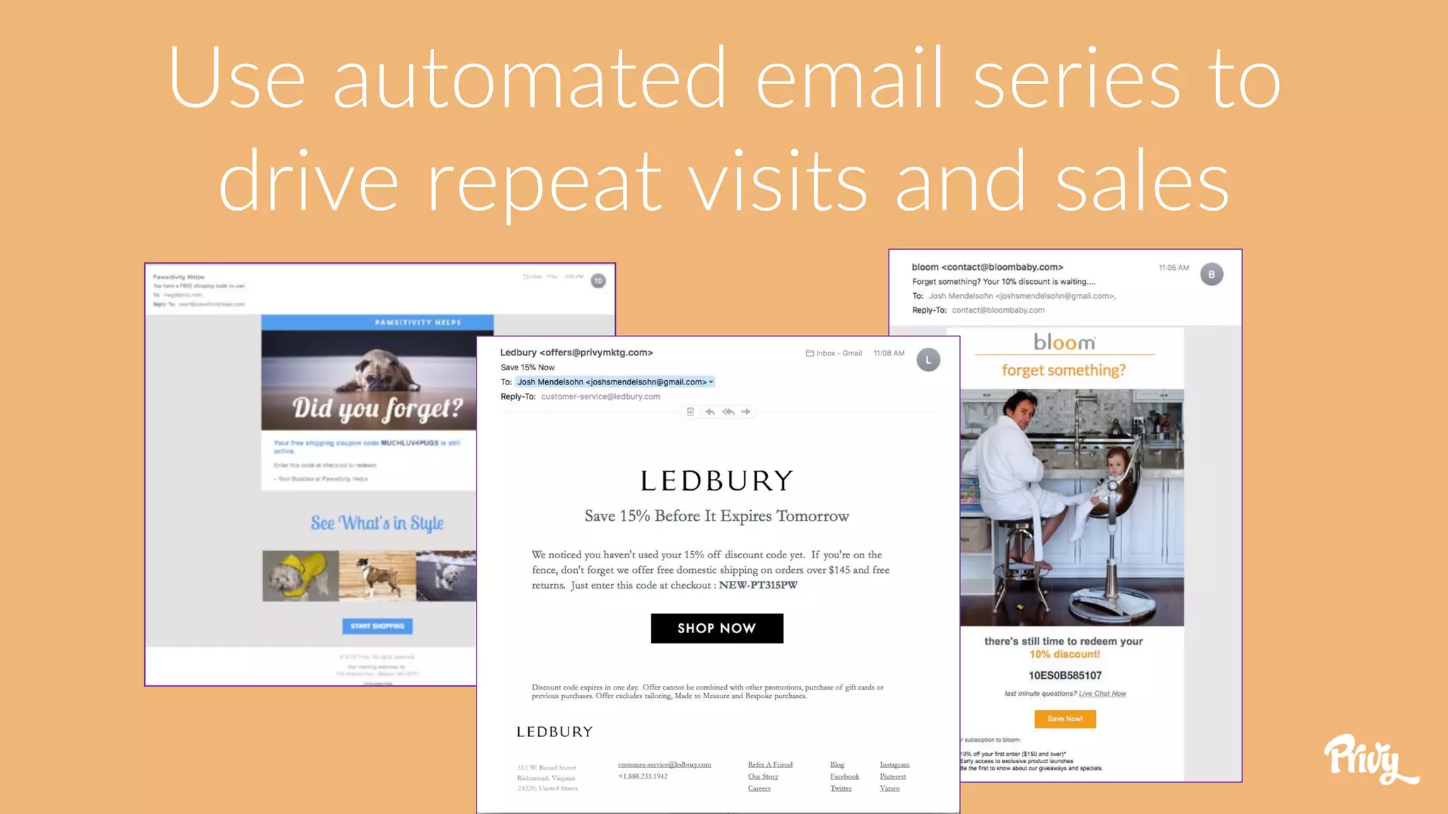 Use automated email series to
drive repeat visits and sales
 