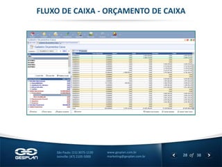 28 
of 38 
www.gesplan.com.br 
marketing@gesplan.com.br 
São Paulo: (11) 3075-1130 
Joinville: (47) 2105-5000 
FLUXO DE CAIXA - ORÇAMENTO DE CAIXA  