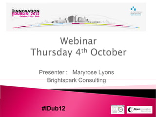 Presenter : Maryrose Lyons
   Brightspark Consulting



#IDub12
 