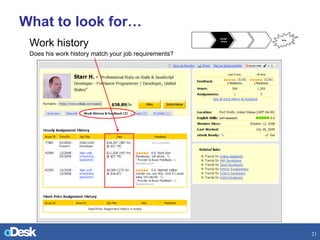 What to look for… <ul><li>Work history </li></ul><ul><li>Does his work history match your job requirements? </li></ul>Invi...