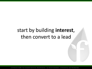start by building interest, 
then convert to a lead 
 
