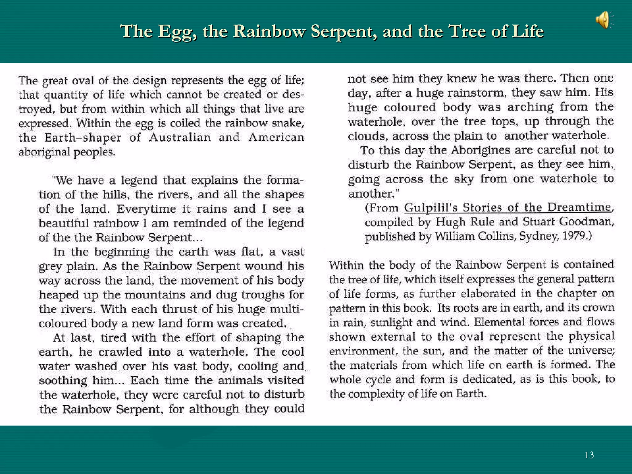 The Egg, the Rainbow Serpent, and the Tree of Life 
