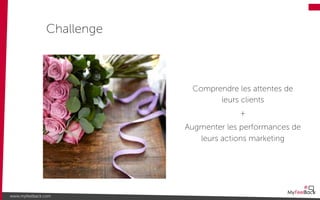 Challenge
www.myfeelback.com
Comprendre les attentes de
leurs clients
+
Augmenter les performances de
leurs actions marketing
 