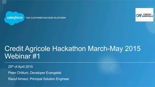 Credit Agricole Hackathon March-May 2015
Webinar #1
25th of April 2015
Peter Chittum, Developer Evangelist
Raouf Aimeur, Principal Solution Engineer
 